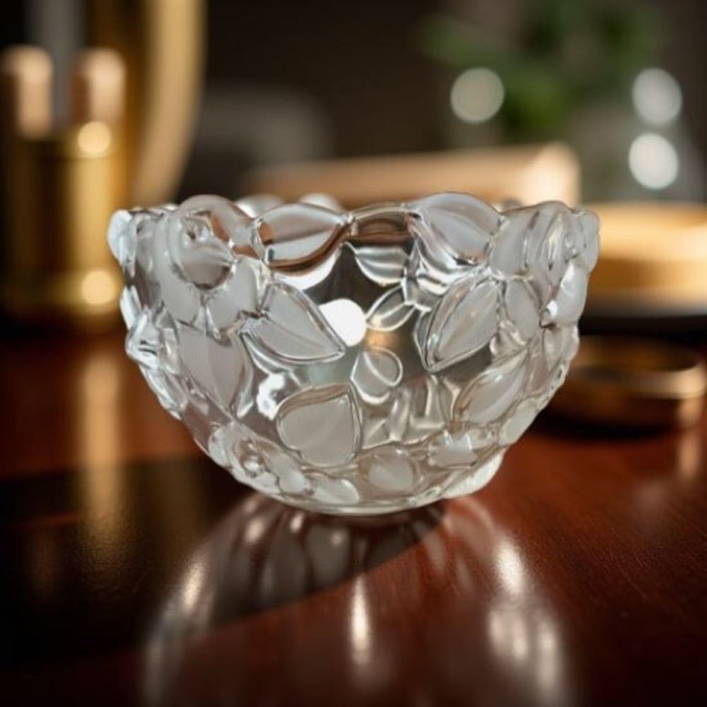 Vintage Original Waltherglas Lead Crystal Candy Bowl Satin Rose Collection MINT